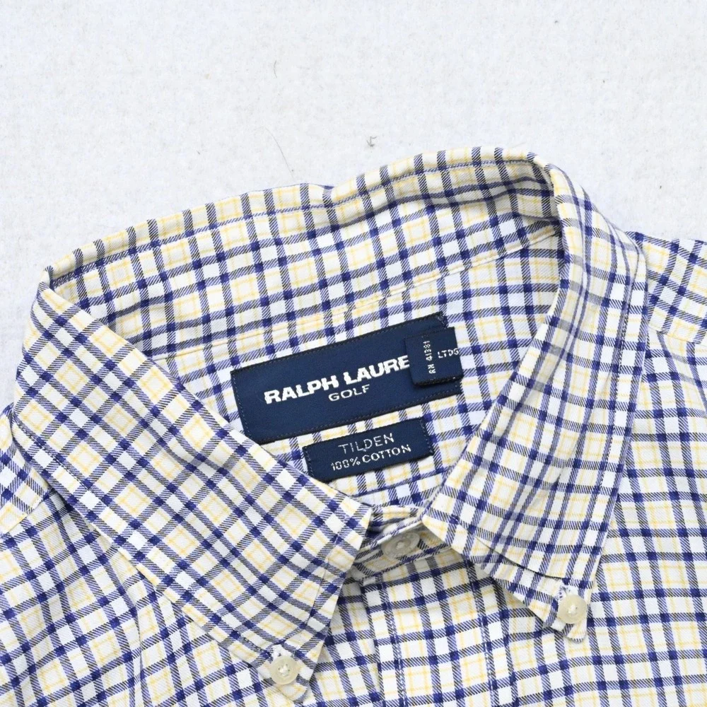 Polo Golf Ralph Lauren Dress Shirt Tilden Plaid Long Sleeve Button Up Men Medium